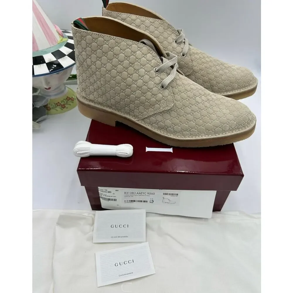 Men's Gucci suede GG embossed desert boots in oatmeal size 11 made in Italy